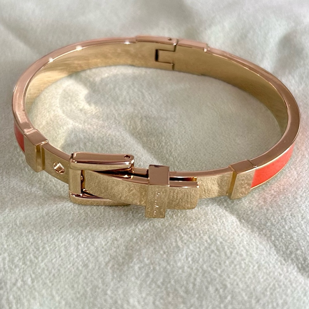 Michael Kors UNISEX gold plated & orange enamel inlay bracelet